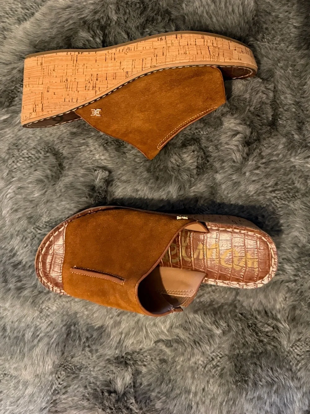 Sam Edelman Brown Suede Cork Wedge Slide Sandals Women’s Size 7.5